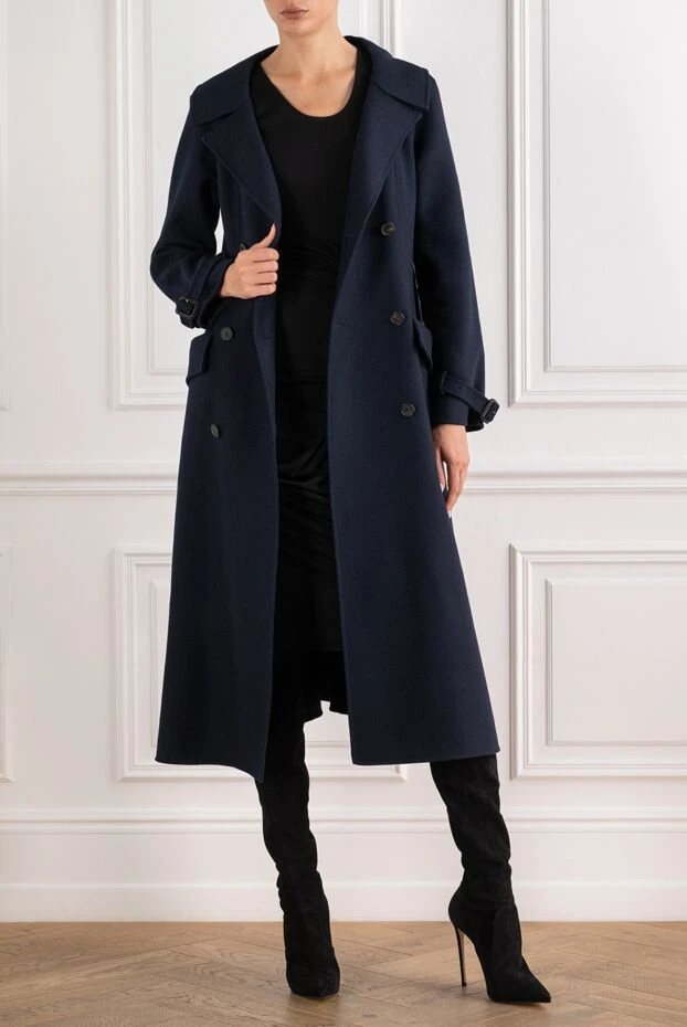Dior women's blue double-breasted coat with a belt 151662 - photo 1