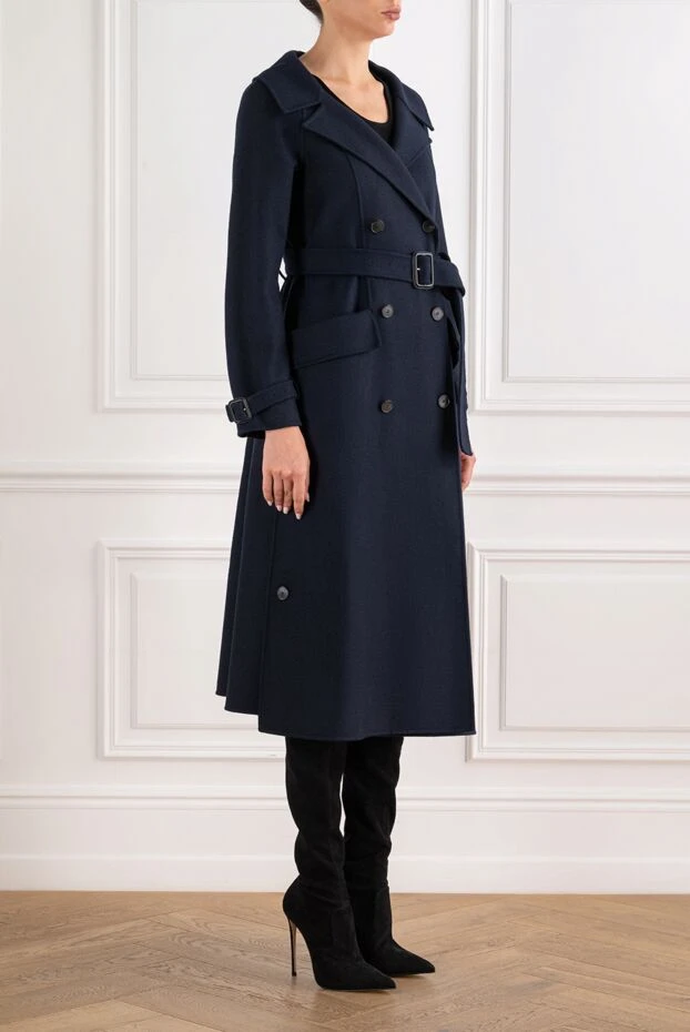 Dior women's blue double-breasted coat with a belt 151662 - photo 2