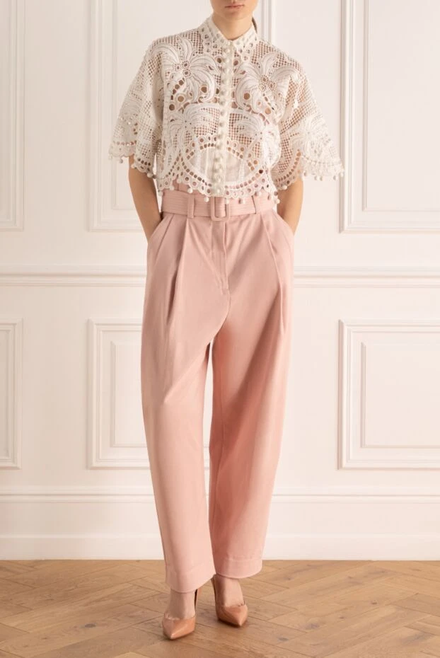Zimmermann pink cotton trousers with matching waistband and soft pleats (markdown) 198052 - photo 2
