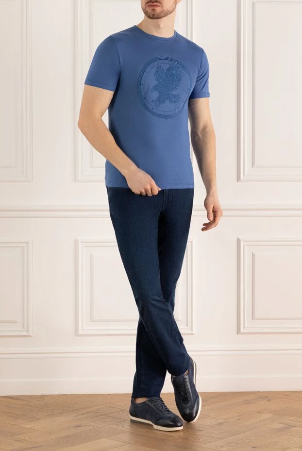 Stefano Ricci футболка з бавовни та модала синя чоловіча 152235 - фото 2