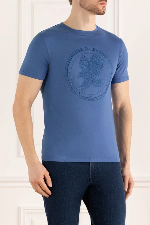 Stefano Ricci футболка з бавовни та модала синя чоловіча 152235 - фото 3
