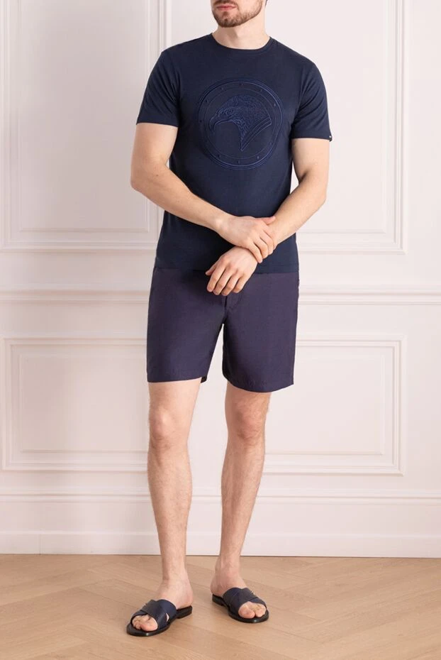 Stefano Ricci футболка з бавовни та модала синя чоловіча 152242 - фото 2