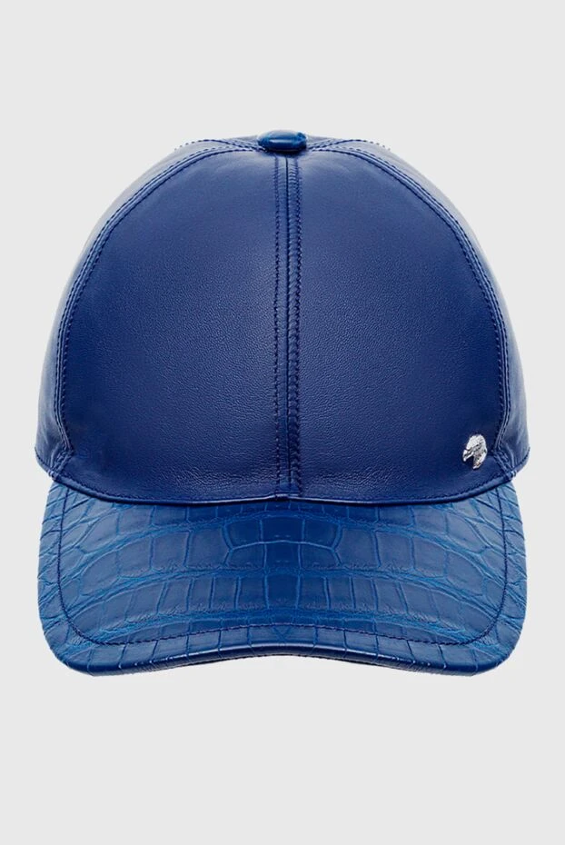 Stefano Ricci кепка из натуральной кожи и кожи крокодила синяя мужская 152244 - фото 1