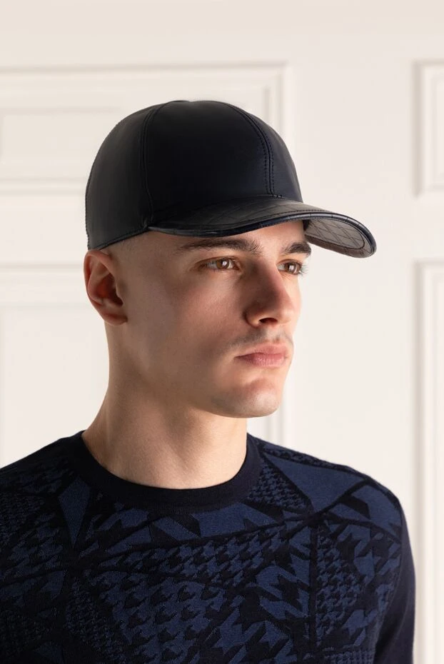 Stefano Ricci кепка из натуральной кожи и кожи крокодила синяя мужская 152244 - фото 2