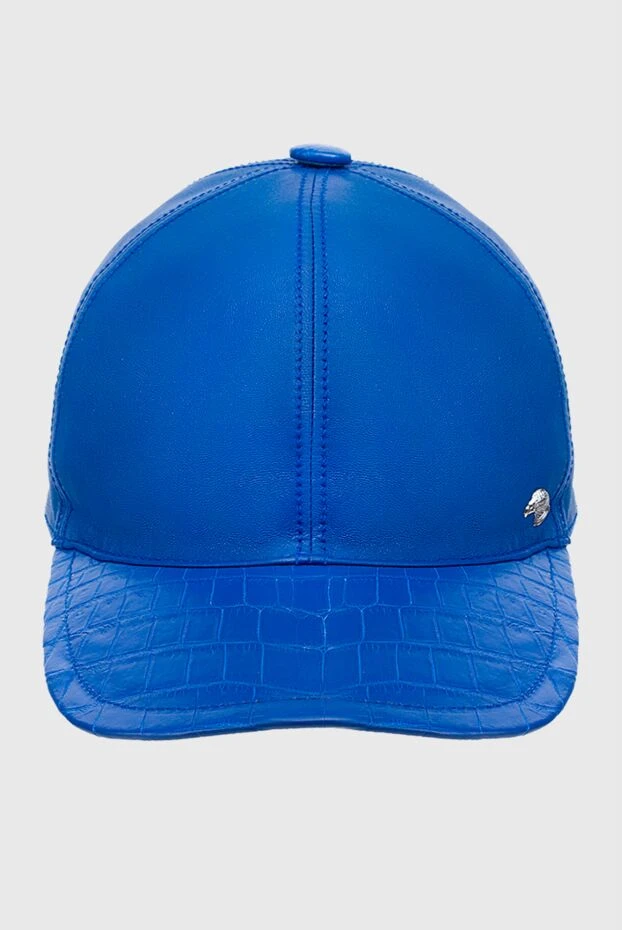 Кепка из натуральной кожи и кожи крокодила синяя мужская - фото 1