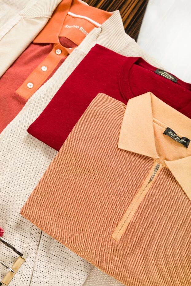 Cesare di Napoli silk polo shirt orange with contrast inserts men's 197013 - photo 2
