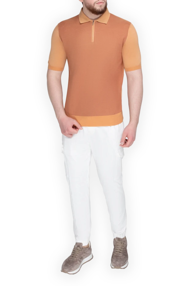 Cesare di Napoli silk polo shirt orange with contrast inserts men's 197013 - photo 3