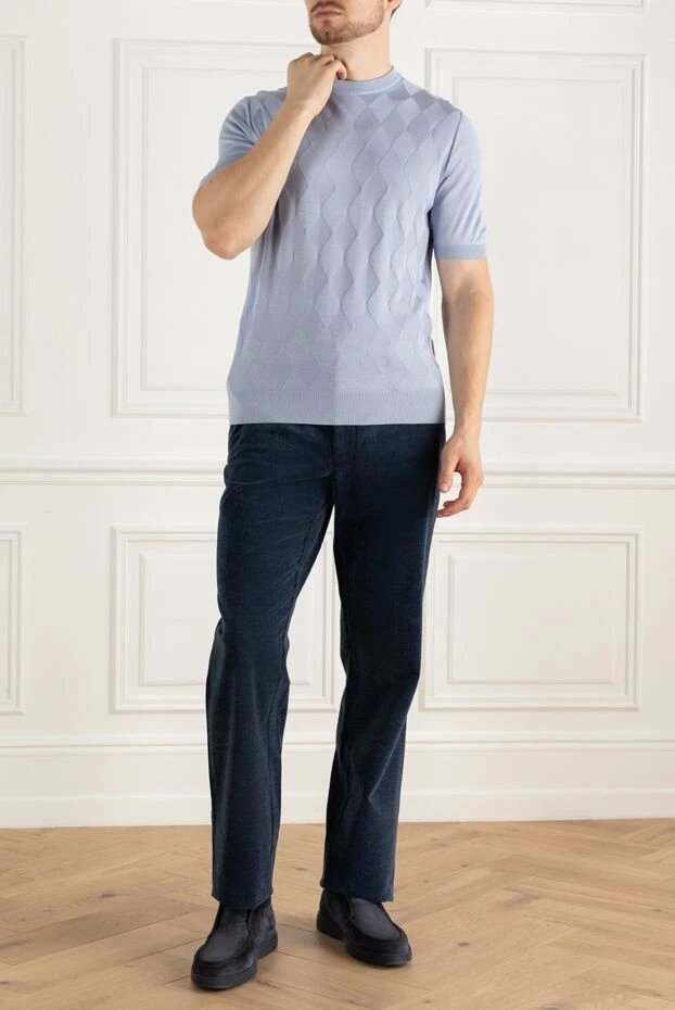 Cesare di Napoli man blue short sleeve silk jumper for men buy with prices and photos 152467 - photo 2