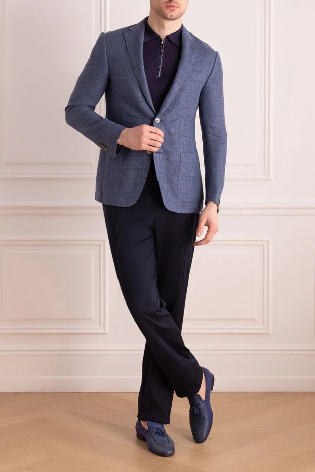 Corneliani man men's blue linen and wool jacket buy with prices and photos 152493 - photo 2