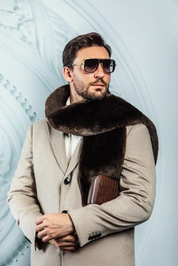 Шарф з кашеміру коричневий з м'яким ворсом чоловічий - фото 2