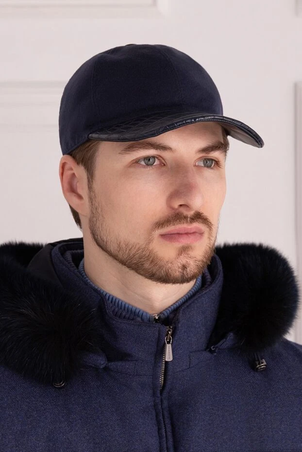 Cesare di Napoli man blue crocodile and cashmere cap for men buy with prices and photos 152663 - photo 2