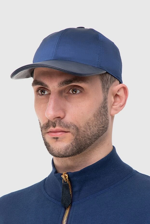 Cesare di Napoli мужские кепка из шёлка и натуральной кожи синяя мужская купить с ценами и фото 152666 - фото 2