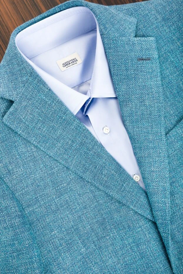 Men's blue business shirt with long sleeves - photo 2