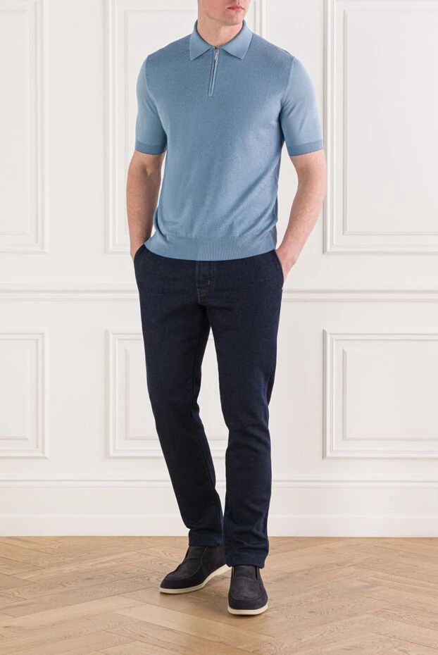 Cesare di Napoli поло шовкове зелене у фактурний монохромний паттерн чоловіче 152750 - фото 2