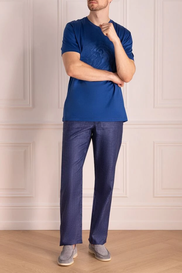 Zilli man men's blue linen trousers buy with prices and photos 152764 - photo 2