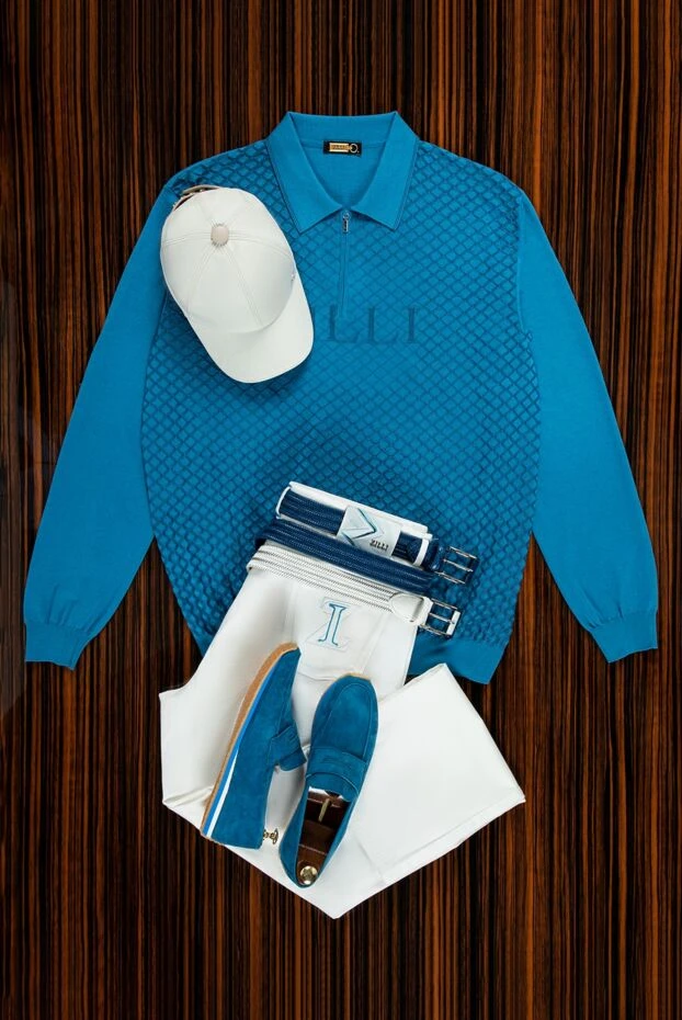 Zilli men's cotton trousers, white with blue decorative elements 152785 - photo 2