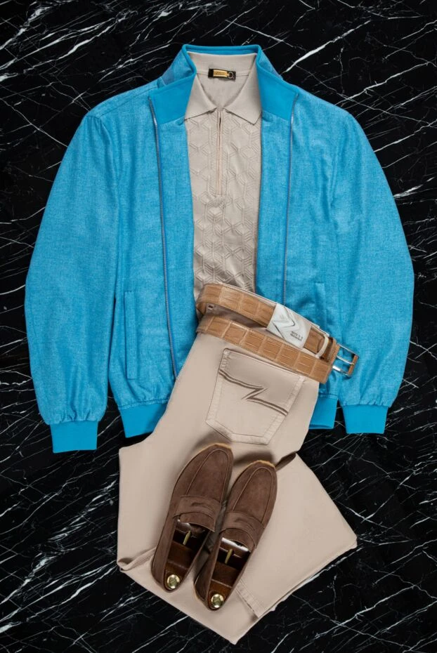 Zilli чоловічі штани з бавовни з додаванням шовку в бежево-пісочному кольорі. 152806 - фото 2