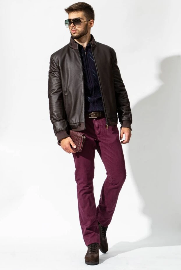 Zilli чоловічі джинси кашемір та бавовна бордового кольору з вишивкою 152807 - фото 2