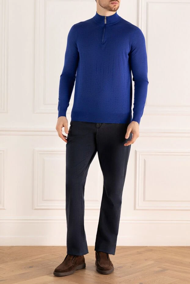 Zilli men's cotton and cashmere trousers in rich dark blue 197082 - photo 2