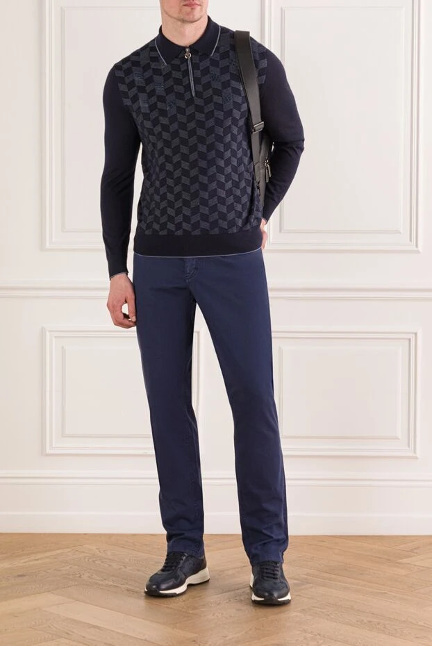 Zilli men's dark blue straight jeans with white stitching on pockets 152843 - photo 2