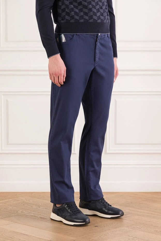 Zilli men's dark blue straight jeans with white stitching on pockets 152843 - photo 3