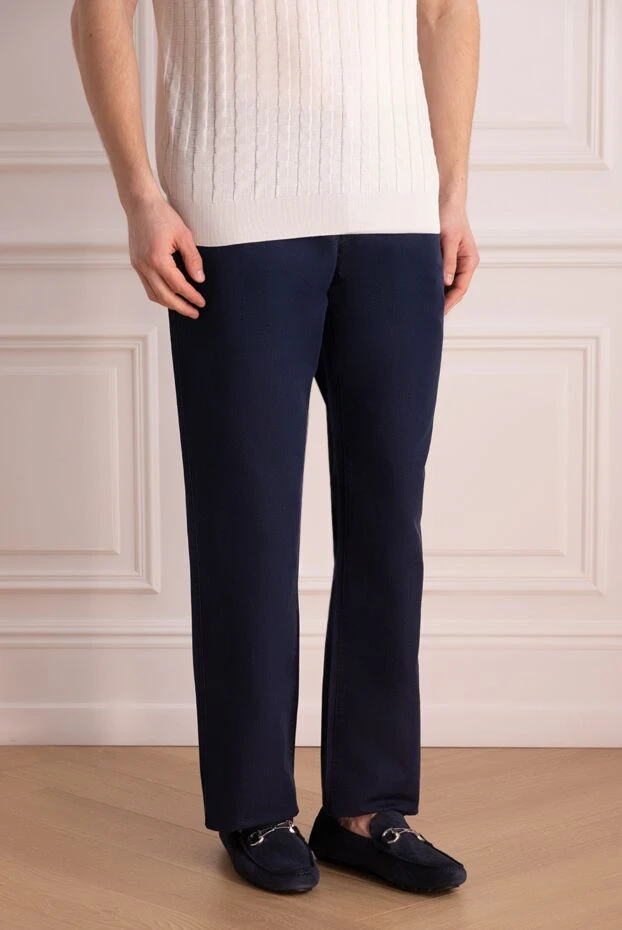 Zilli men's basic trousers, dark blue, cotton with added silk 197089 - photo 3