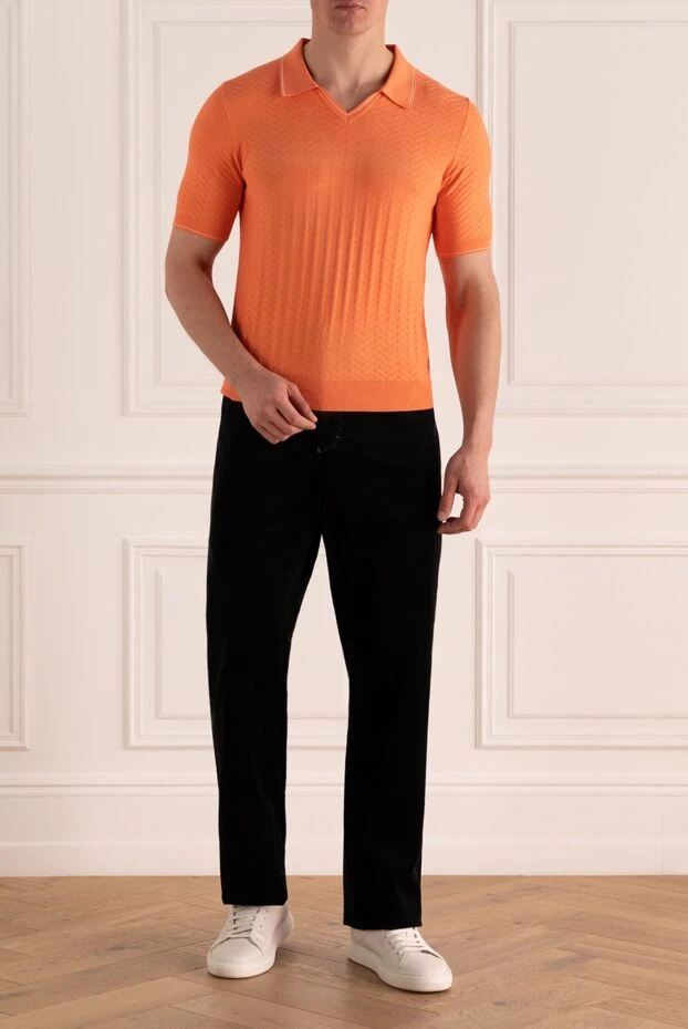 Zilli orange cotton polo shirt with open collar and textured pattern for men 196318 - photo 2
