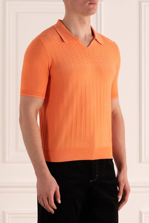 Zilli orange cotton polo shirt with open collar and textured pattern for men 196318 - photo 3
