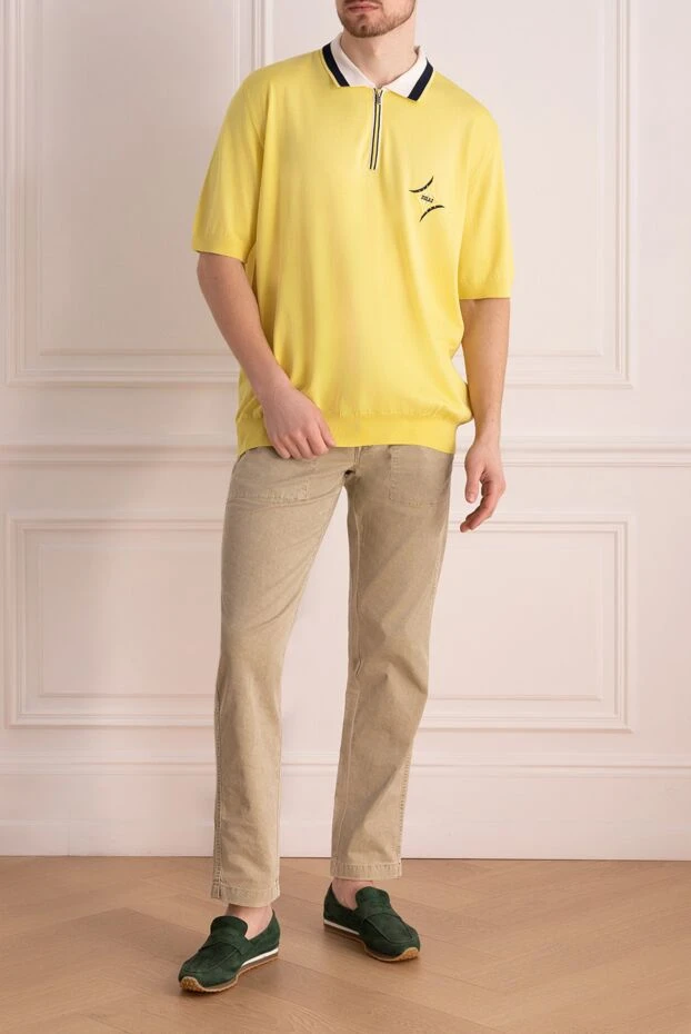 Zilli lemon colored polo shirt with short sleeves and contrast collar with zip 196327 - photo 2