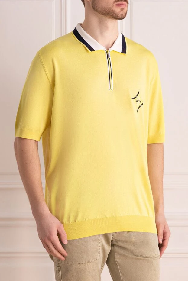 Zilli lemon colored polo shirt with short sleeves and contrast collar with zip 196327 - photo 3