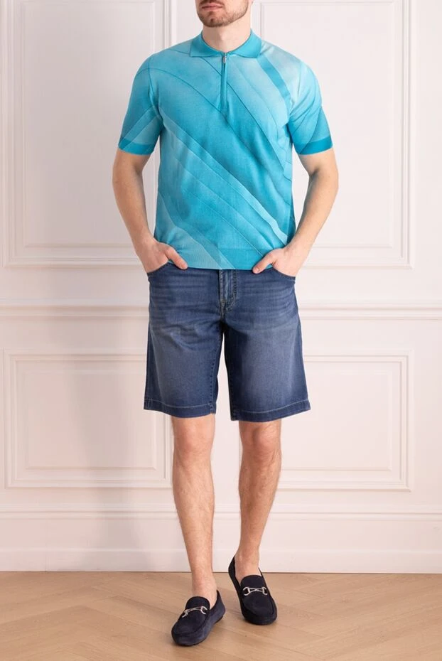 Zilli light blue cotton polo shirt with gradient pattern for men 196335 - photo 3