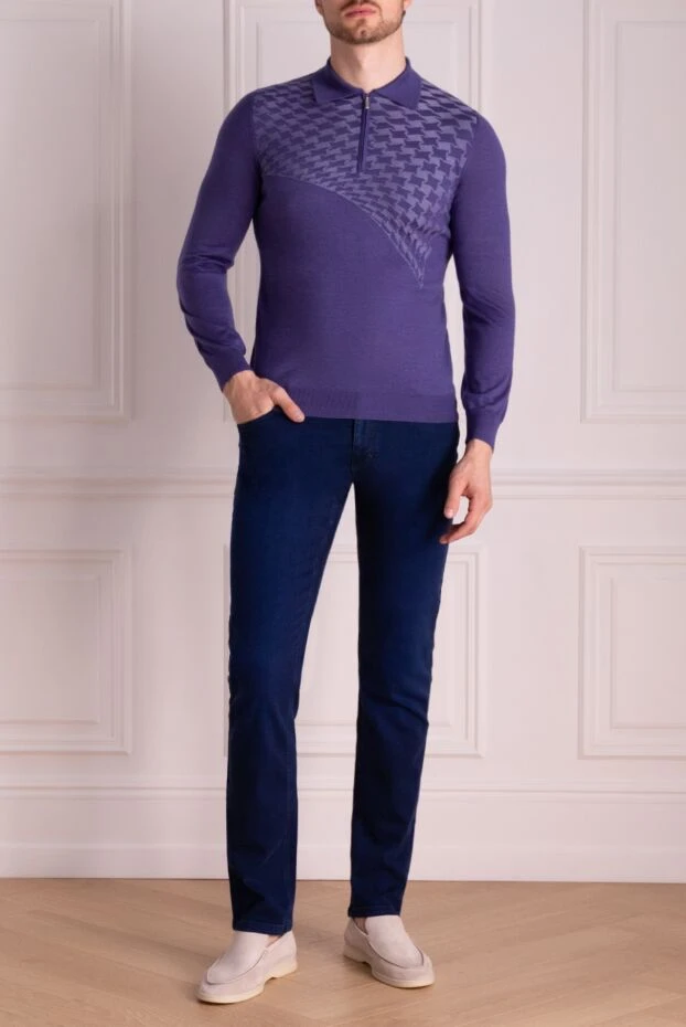 Zilli man men's long sleeve silk and cashmere polo shirt purple buy with prices and photos 153013 - photo 2