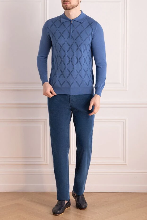 Zilli man silk and cashmere long sleeve polo blue for men buy with prices and photos 153014 - photo 2