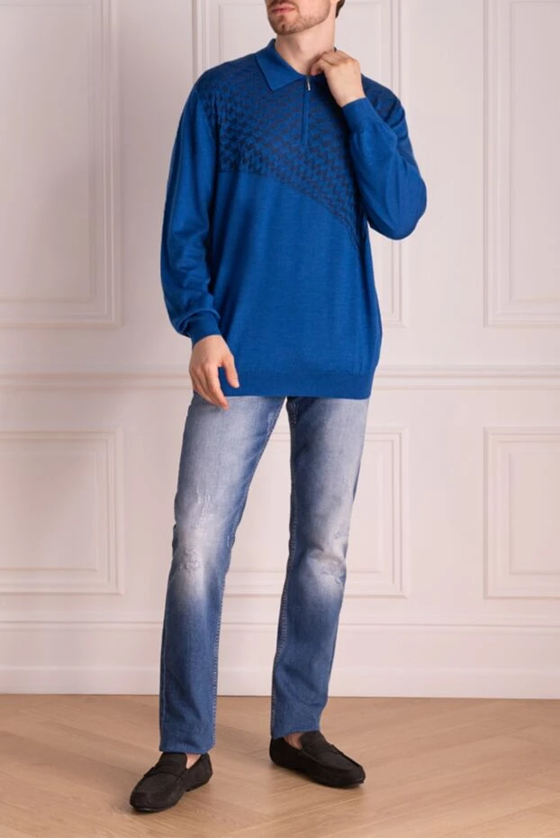 Zilli man long sleeve polo in silk and cashmere blue for men buy with prices and photos 153017 - photo 2