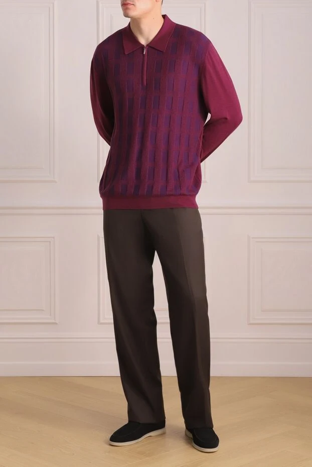 Zilli man men's long sleeve silk and cashmere polo, burgundy buy with prices and photos 153021 - photo 2
