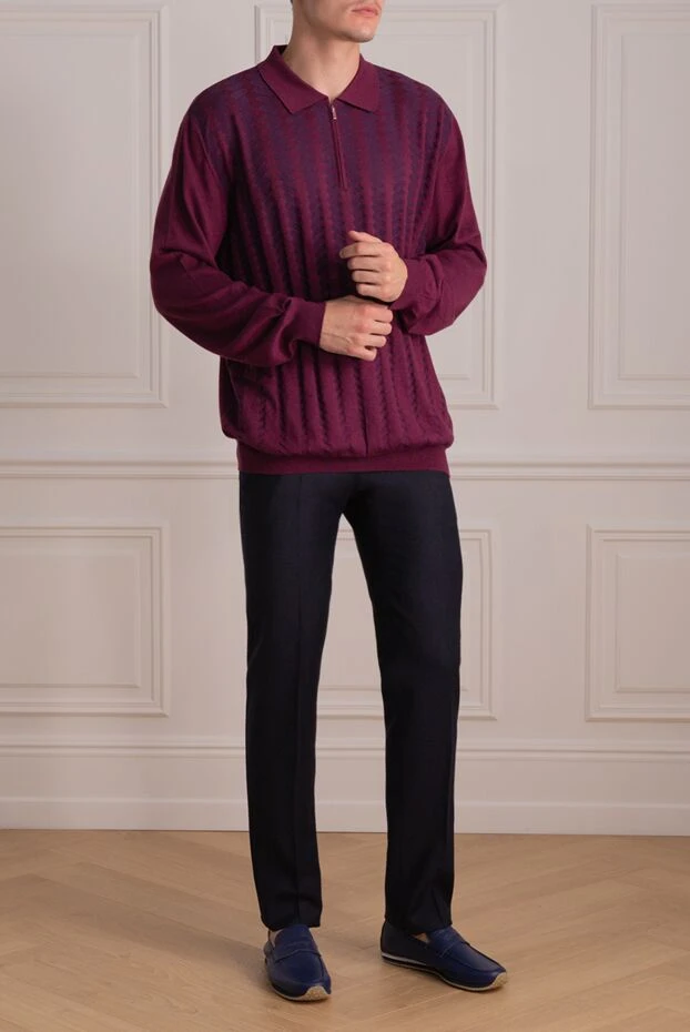 Zilli man long sleeve polo in silk and cashmere burgundy for men buy with prices and photos 153022 - photo 2