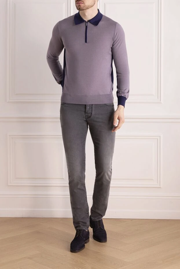 Zilli man men's long sleeve silk and cashmere polo shirt purple buy with prices and photos 153023 - photo 2