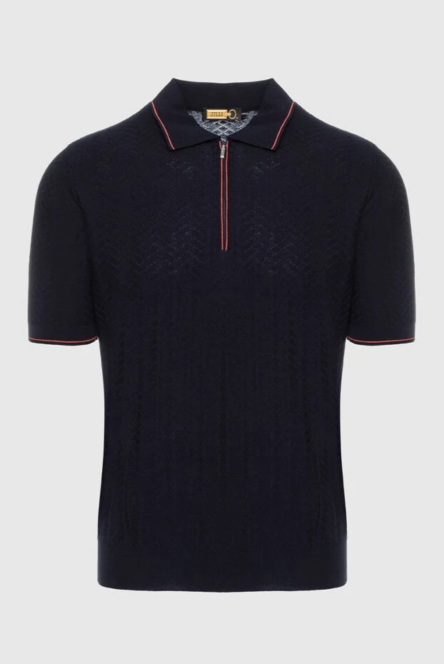 Zilli dark blue cotton polo shirt with geometric textured pattern and contrast piping for men 196324 - photo 1