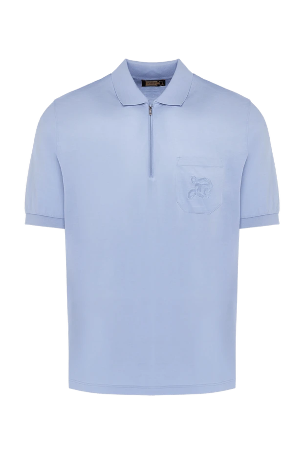 Zilli light blue cotton polo shirt with decorated chest pocket for men 196322 - photo 1