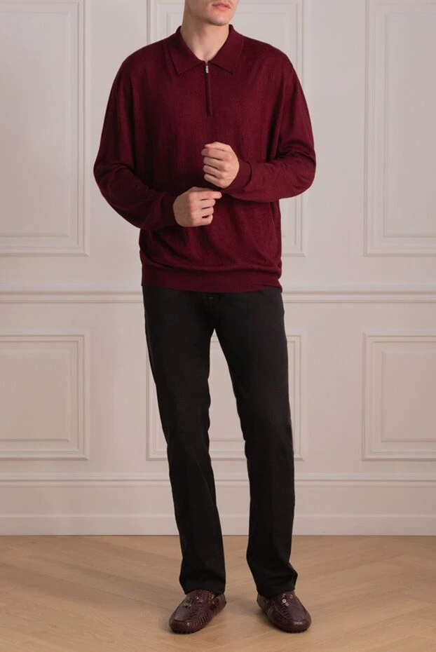 Zilli man long sleeve polo in silk and cashmere burgundy for men 153059 - photo 2