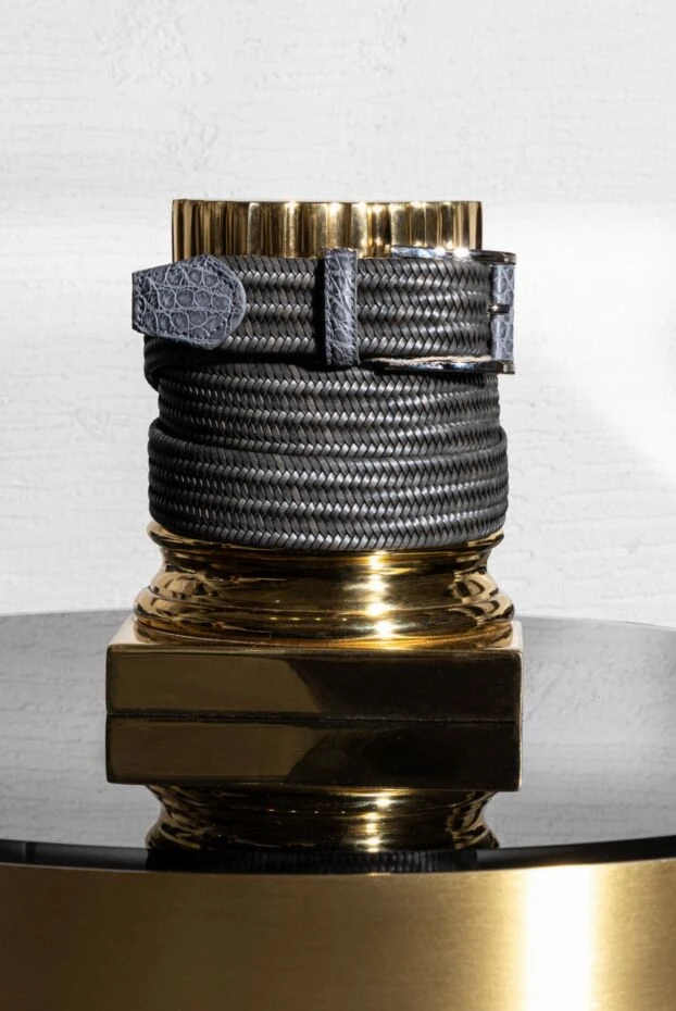 Ремень кожаный с микроплетением темно-зеленый мужской - фото 2