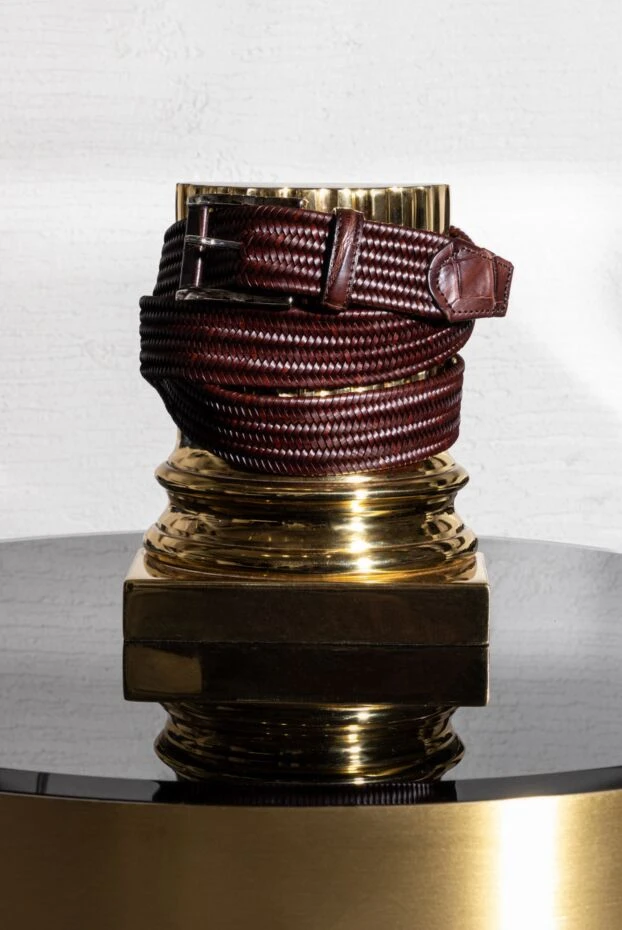 Cesare di Napoli textured burgundy leather belt with micro-weaving for men 153115 - photo 3