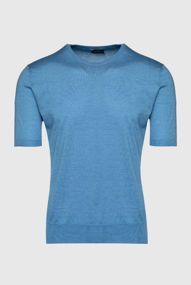 Cesare di Napoli man short sleeve jumper in silk and cotton blue for men buy with prices and photos 153155 - photo 1