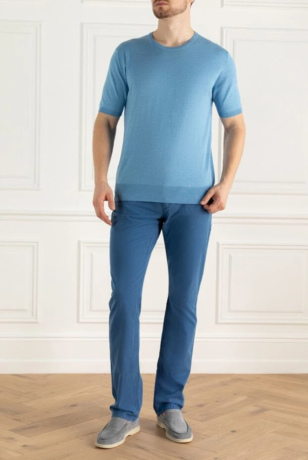 Cesare di Napoli man short sleeve jumper in silk and cotton blue for men buy with prices and photos 153155 - photo 2