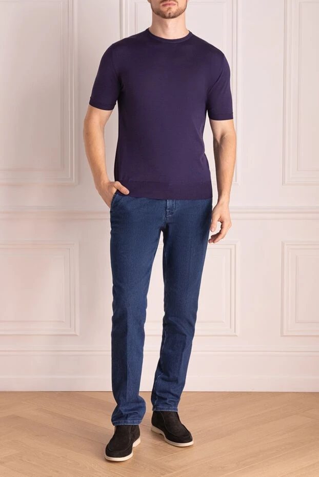 Cesare di Napoli man short sleeve jumper in cotton and silk purple for men buy with prices and photos 153157 - photo 2