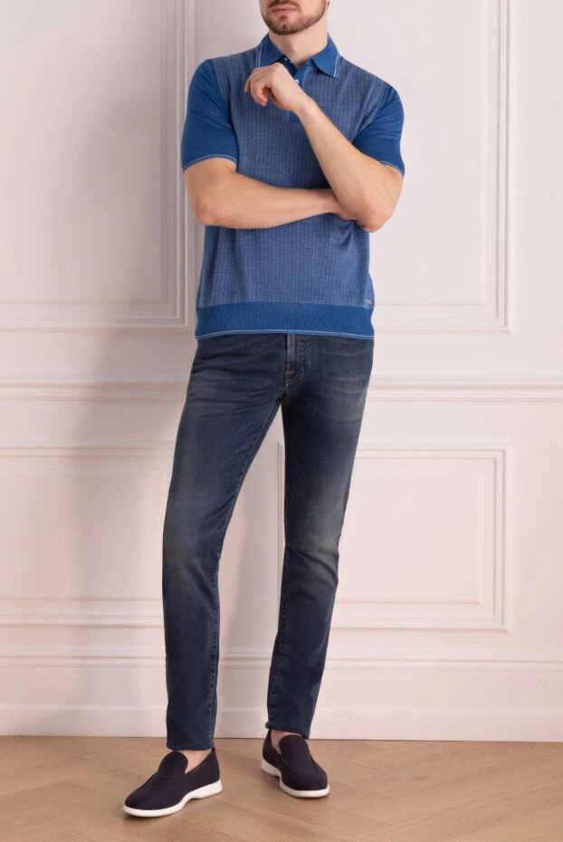 Stefano Ricci поло из шелка синее мужское 153176 - фото 2