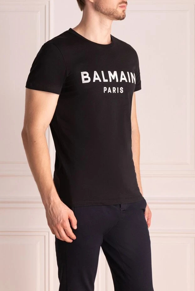 Balmain t-shirt in black with white lettering and straight silhouette 195699 - photo 3