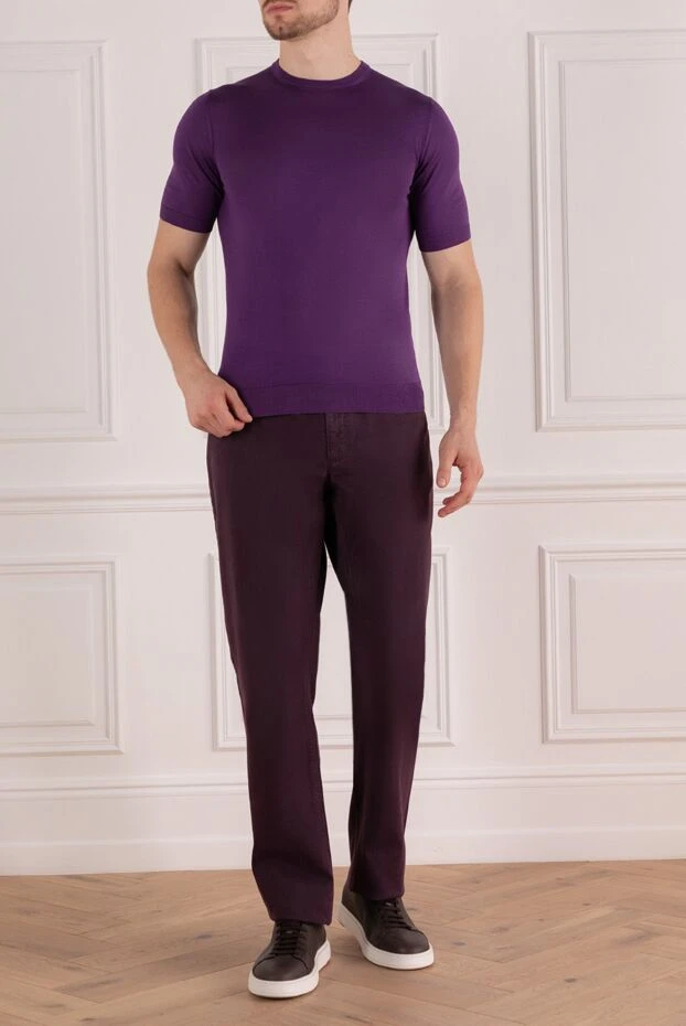 Cesare di Napoli мужские джемпер с коротким рукавом из шёлка фиолетовый мужской купить с ценами и фото 153299 - фото 2