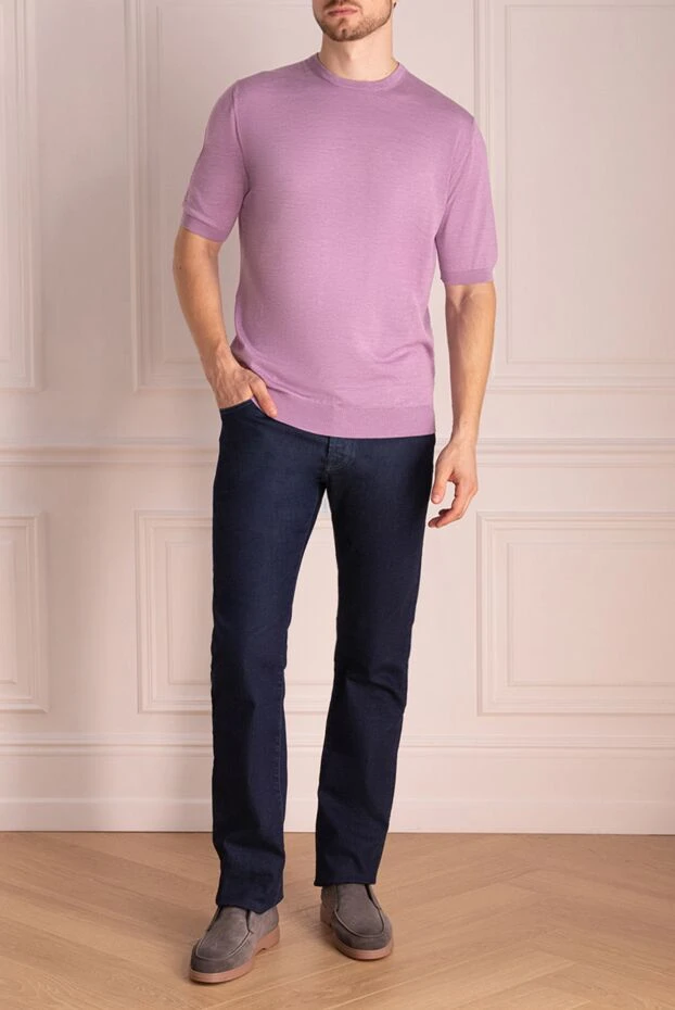 Cesare di Napoli man short sleeve jumper in cotton and silk purple for men buy with prices and photos 153300 - photo 2