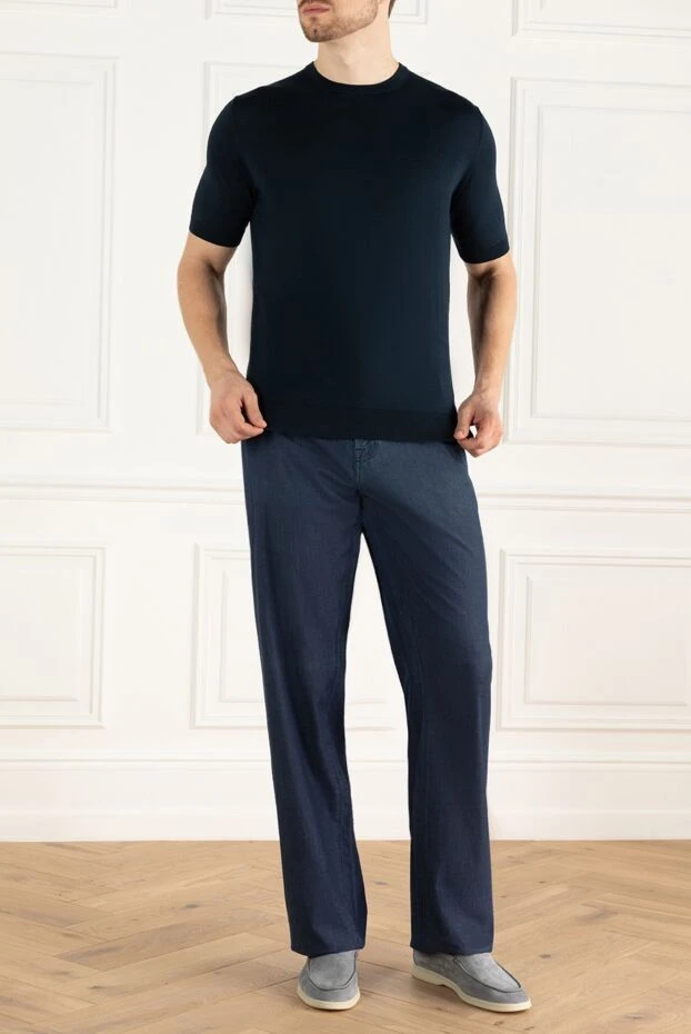 Cesare di Napoli man short sleeve jumper in silk and cotton blue for men buy with prices and photos 153310 - photo 2